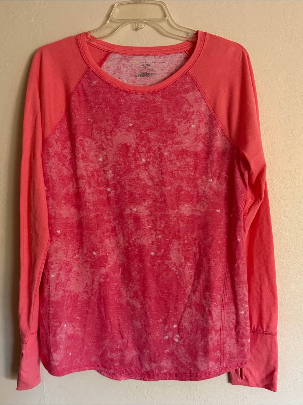 Tek Gear Women's Pink Tie-Dye Long Sleeve Athletic T-Shirt Sz M Raglan